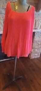 Womens INC International Concepts Sz L Pleated Lined Cold Shoulder Hibiscus NWT
