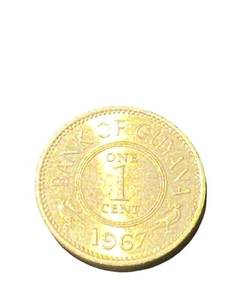 1967 Bank Of Guyana 1 Cent Coin Vintage Collectible Currencyn Nickel Brass - Picture 1 of 2