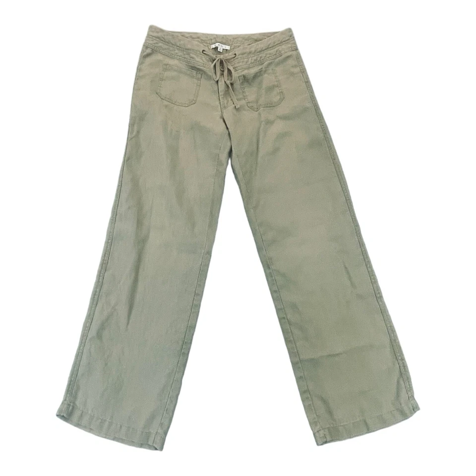 Pantalones de lino CAbi para mujer pierna media ancha cordón camel tostado caqui vacaciones Foto 1 de 4