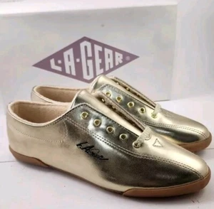 Vtg LA Gear Gold "Workout Mylar" Sneakers New in Box #683 Lace Ups 6.5 1992 - Picture 1 of 21