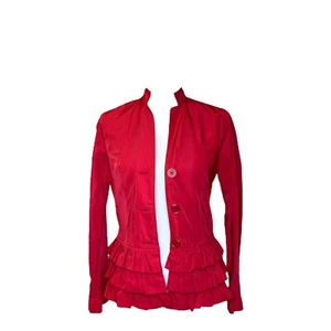 MARC BOUWER Raincoat Jacket Coat Lightweight Hot Pink Ruffle Button Cute XXS - Picture 1 of 10