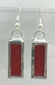 F360 Stained Glass Earrings 5cm Drop Silver Plate / Red Opal - Picture 1 of 3