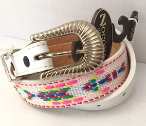 New Vintage Nocona White Woven Tribal Leather Belt Size 24 Cowgirl Horse Rodeo - Picture 1 of 10