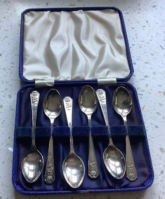 1937 Coronation George VI 6 x Silver Plated Tea Spoons Set In Original Box - Image 1 of 4