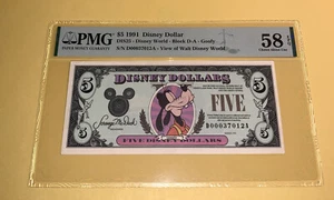 Banconota 5 dollari Disney classificati PMG BLOCCO PIPPO D-A scelta AU 58 EPQ - Foto 1 di 4