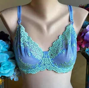 324 Wacoal 34DD Purple/Green Embrace Lace Softcup Underwire Bra #65191 - Picture 1 of 5