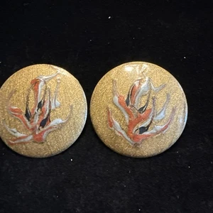 Vintage Gold Colored Enamel Orange Grey Black Swirls (Lot# 406) - Picture 1 of 5