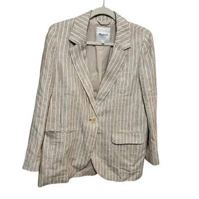 Madewell Women's Beige Striped Blazer Size M Tailored Business Jacket - Image 1 of 4