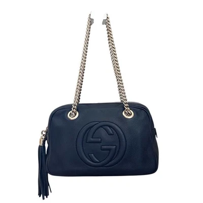 GUCCI Shoulder Bag Soho Chain Fringe GG Logo Leather Crossbody Tote Purse Rare - Image 1 of 4