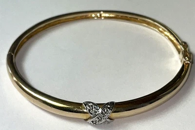 Ross Simons X Link With Diamond Chip Bangle Bracelet S. Silver 925 Y. Gold Over - Image 1 of 4