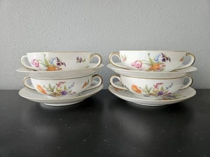 Set Of 4 Pirkenhammer Louise Floral Double Handled Soup Bowls Vtg Czechosivakia - Picture 1 of 11