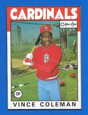 1986 TOPPS OPC D VINCE COLEMAN BOX BOTTOM CARDINALS O PEE CHEE HAND CUT - Image 1 of 2