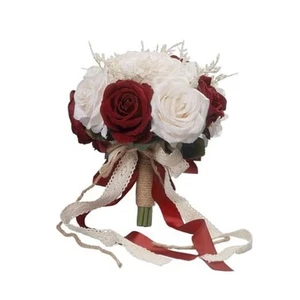 Wedding Bouquets for Bride Bridal Bridesmaid Wedding Champagne White & Burgundy - Picture 1 of 7