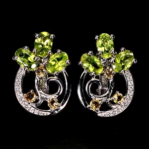 925 Sterling Silver Earrings Oval Peridot 6x4mm Natural Gemstone Jewelry - Picture 1 of 13