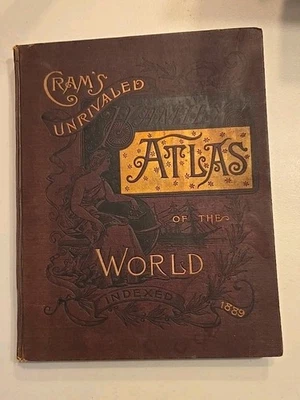 1889 Cram's Unrivaled Family Atlas of The World Colored Maps Indexed US Cities - Image 1 of 4