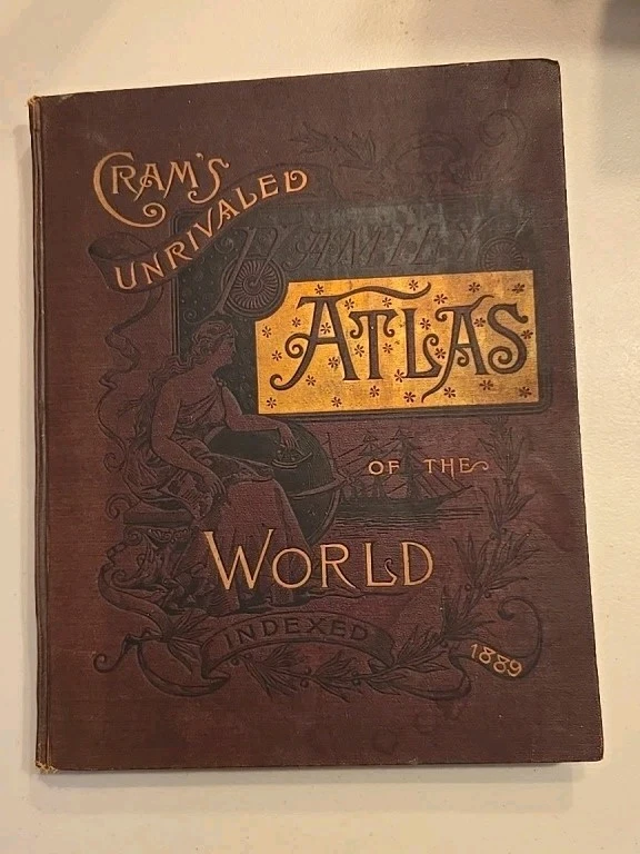 1889 Cram's Unrivaled Family Atlas of The World Colored Maps Indexed US Cities - Image 1 of 4
