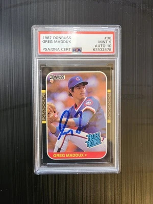Greg Maddux Signed 1987 Donruss #36 RC Rookie PSA 9 AUTO 10 Autograph HOF - Image 1 of 2