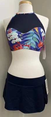 NWT’s Athleta Medium Skort and Tankini Swim Set Navy with Tropical Floral Print - Image 1 of 4