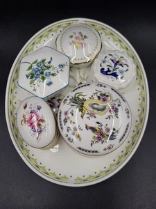 Collection Of 5 Vintage Bone China Pill & Trinket Boxes And Trinket Tray, Dish - Picture 1 of 16
