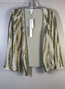 NWT Chico's Womens Beige Gold Zebra Sequin Embellished Long Sleeve Blazer Size 1 - Picture 1 of 6