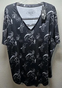 Crazy Train  Blouse Western Print Dress Shirt Top 1/2 Sleeve T-Shirt XXL - Picture 1 of 7