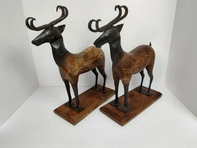 Charles Marcak Ciervo Buck Estatuas Esculturas Madera Rústica Metal Arte Tallado a Mano Foto 1 de 4