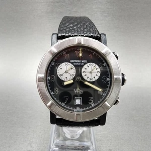 Reloj Cronógrafo Raymond Weil W1 Hombre 38mm Esfera Negra Acero Fecha ¡¡LEER!! Batt nuevo - Imagen 1 de 11