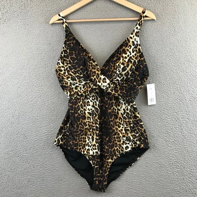 Nuevo traje de baño de una pieza con estampado de leopardo CYN & LUCA para mujer cuello en V torcido delantero XL Foto 1 de 4