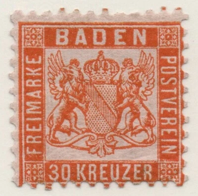 Germany Baden 1862 Mi 22 SC 25 SG 38 30Kr German States Coat of Arms MH - Image 1 of 2