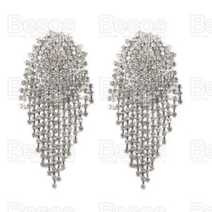 OVERSIZE LARGE SPARKLY CRYSTAL EARRINGS 11cm statement glitzy silver rhinestone
