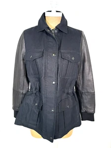 New Club Monaco Black Lamb Leather and Canvas Cargo Utility Jacket Pockets Sz S - Picture 1 of 20