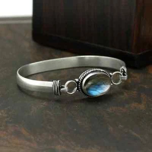 Valentine's Day Labradorite Gemstone 925 Sterling Silver Handmade Bracelet Cuff - Picture 1 of 6