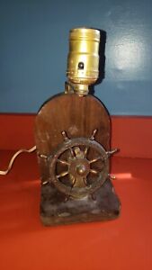 Vintage Metal Ship Wheel Lamp Wooden Wall Mount Freestanding Bookend