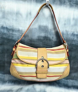 Vtg Coach 1819 Daisy Tropical Striped Hampton Hobo Purse Handbag Shoulder - Picture 1 of 14