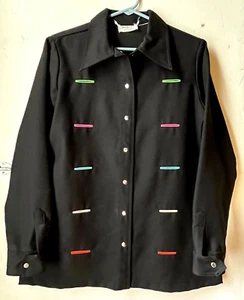 Rare Vintage Sir James Mens Black Polyester Leisure Long Sleeve Shirt Disco 70's - Picture 1 of 3