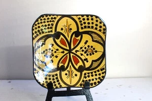 5.5 in Moroccan Appetizer Tapas Plate Square Terracotta Gold Black Gallery Wall - Picture 1 of 8