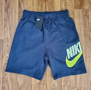 Nike Sportswear Shorts Club Fleece Boys XL Navy Blue Volt Green New - Picture 1 of 5