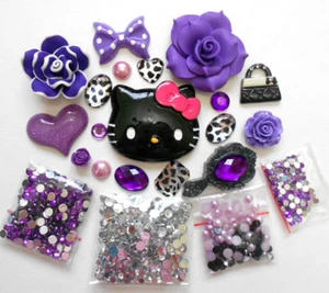 DIY 3D Kitty Purple Bling Bling Flatback Cabochons Cell Phone Case Deco Kit - Picture 1 of 2