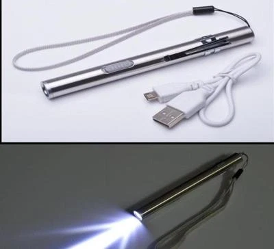 NEW TECH JUNKIES 1,3,5 TACTICAL LED USB RECHARGEABLE MINI PEN FLASHLIGHT Stainless Steel Light