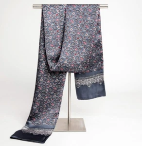 100% Silk men Scarf satin neckerchief Wrap Paisley gray red MY116-18 - Picture 1 of 4