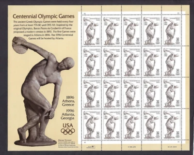 US Scott# 3087 1996 32c Booklet Pane of 20 Centennial Olympic P#S1 UL MNH VF - Image 1 of 2