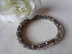 Armband Netzschlauch weiß Nylon Stardust Mesh amethyst/bronze strass  Magnet - Bild 1 von 2