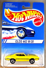1994 Hot Wheels International Card OLDS 442 W-30 Yellow Chrome-Base w/BW Spoke