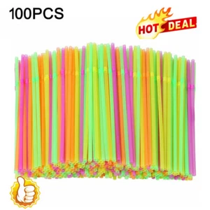 100PCS Coloured Flexible Bendy Straws Birthday Party Drinking Straw 2025 - Picture 1 of 11