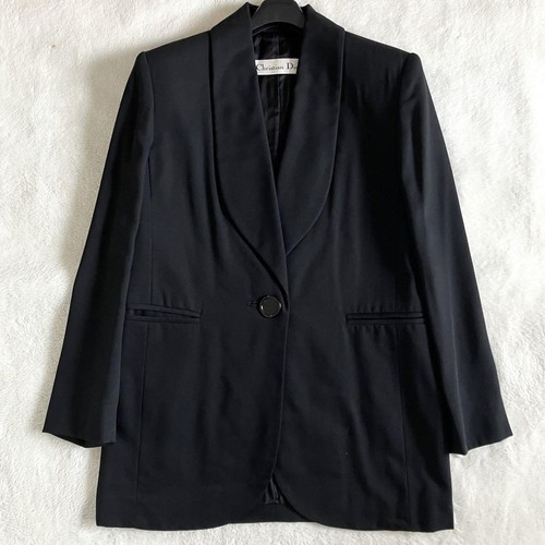 Christian Dior Vintage Lana Scialle Collo Lungo Bar Giacca Sartoriale Nero