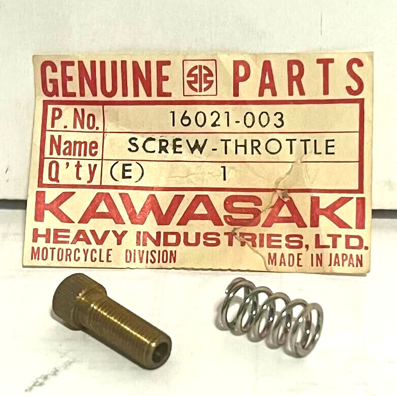 KAWASAKI ¡NOS! Tornillo de parada del acelerador y resorte (1969-75 H1 KH500) 16021-003. Foto 1 de 1