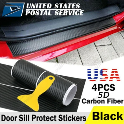 4PC Car Door Sill Scuff Carbon Fiber Stickers Welcome Pedal Protect Accessories - Image 1 of 4