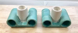 Vintage Paar ART DECO seltene Keramik Kerzenständer aquagrün Farbe RAR - Bild 1 von 5