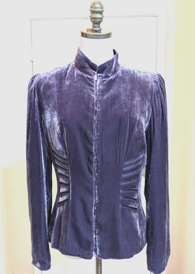 Chaqueta Blazer Tahari Para Mujer 8 Mezcla Seda Rayón Púrpura Militar Detalle Cinta Foto 1 de 4