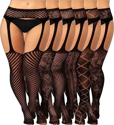 6 pares de medias de rejilla hasta el muslo con tirantes liguero li... Foto 1 de 4